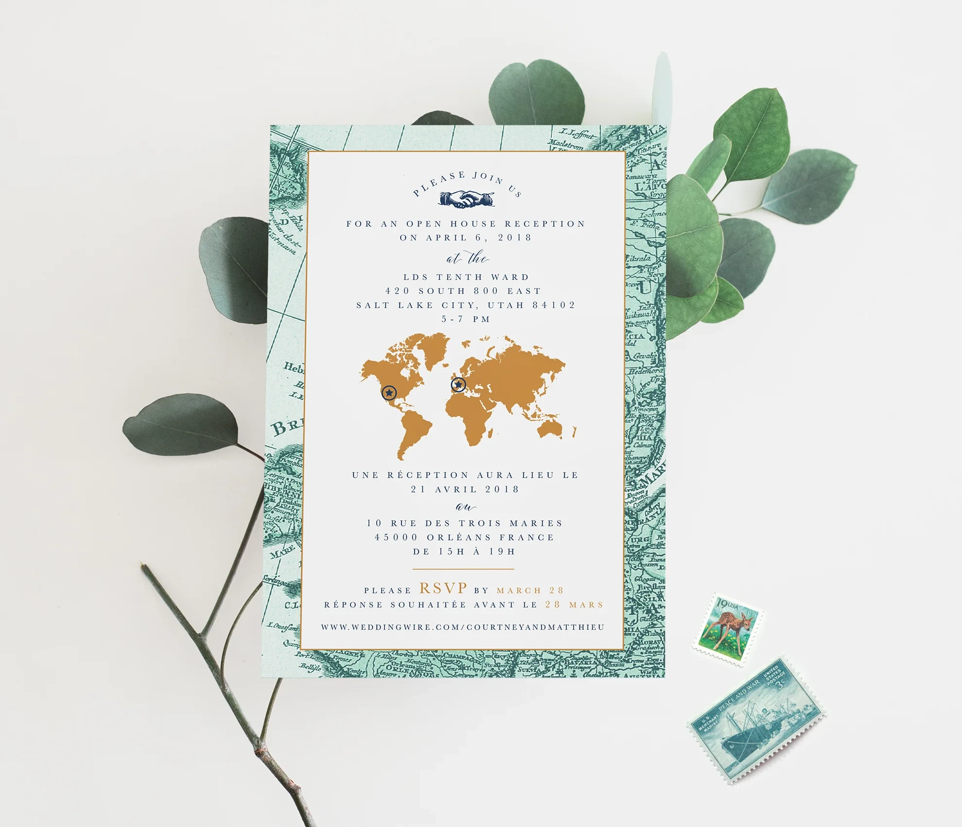 I used the world map as a visual to show that there were two receptions being held in two different countries.