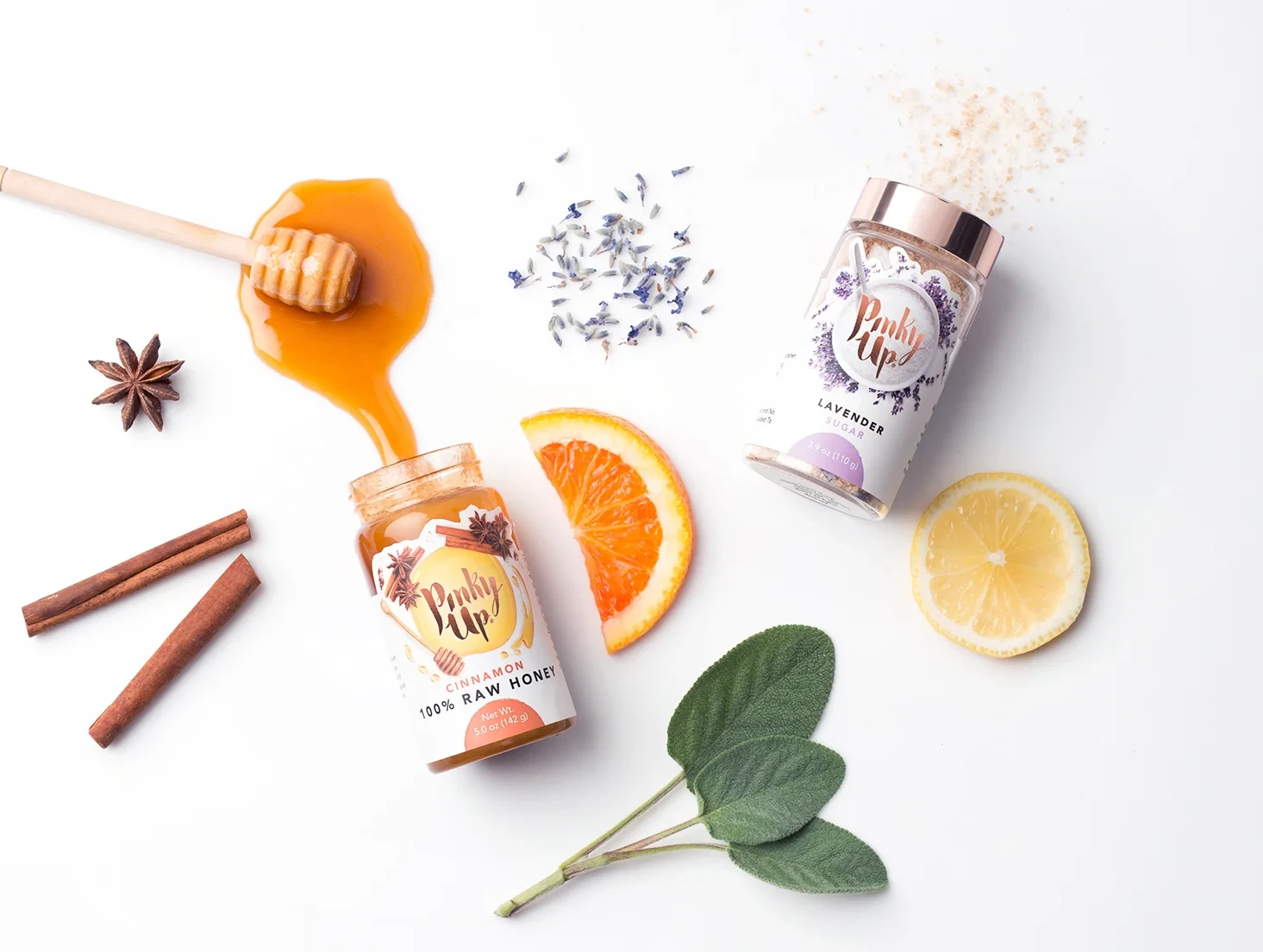 I also designed three flavors of honey and three flavors of unique sugars, packaged in lovely glass jars with copper lids. They pair deliciously with the tea!