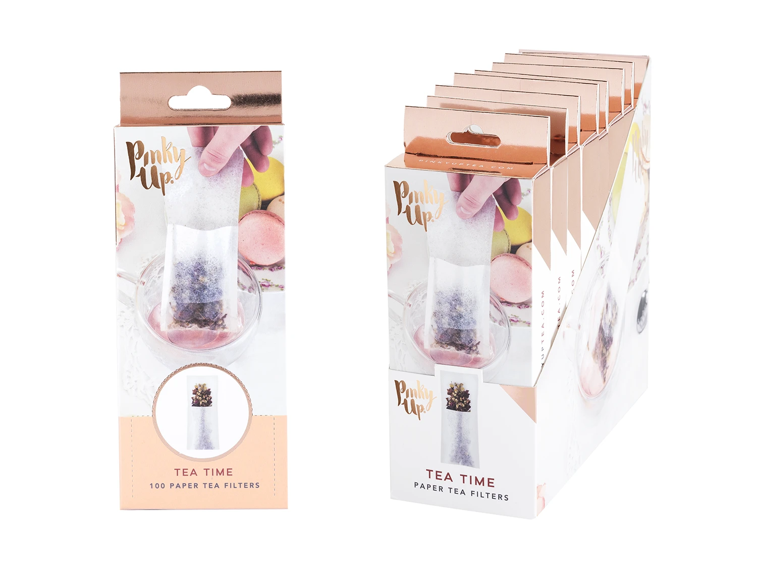 I designed the tea filter box to have a perforated flap for storage purposes. Customers can leave the tea filters in this box until it runs out.